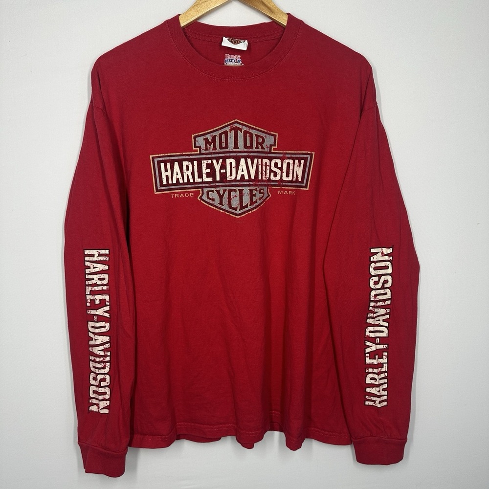Red Harley Davidson Long Sleeve North Dallas Texas XL Hanes Beefy T Shirt